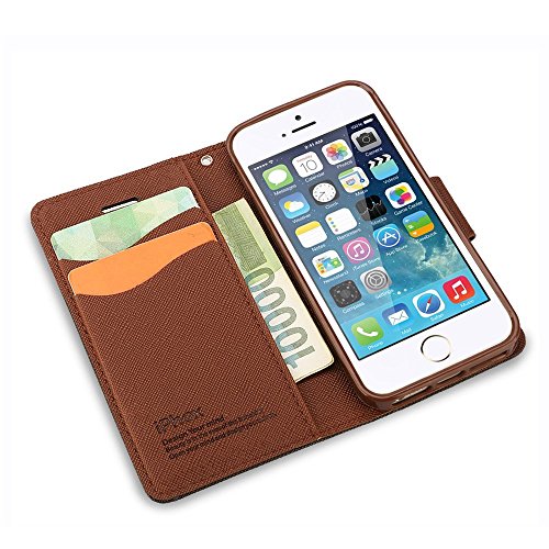 iPhone 5 Case, IPHOX [Cross Pattern Series][Black/Brown] Wallet Case ID Credit Card Cash Slots Premium PU Leather Case with Stand Flip Cover Protector for Apple iPhone 5s & iPhone 5SE--BK/BR - Thumbnail 6