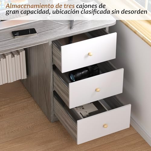 Escritorio de Oficina Minimalista,120CM Escritorio para Computadora con 3 Cajones y Estante,Escritorio de 50CM de Ancho,Escritorio de Estudio para Oficina en Casa,Estación de Trabajo Moderna