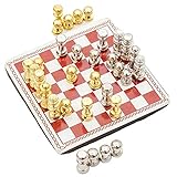 Odoria 1:12 Miniature Metal Chess Set 32 Chesses and Chessboard Dollhouse Decoration Accessories