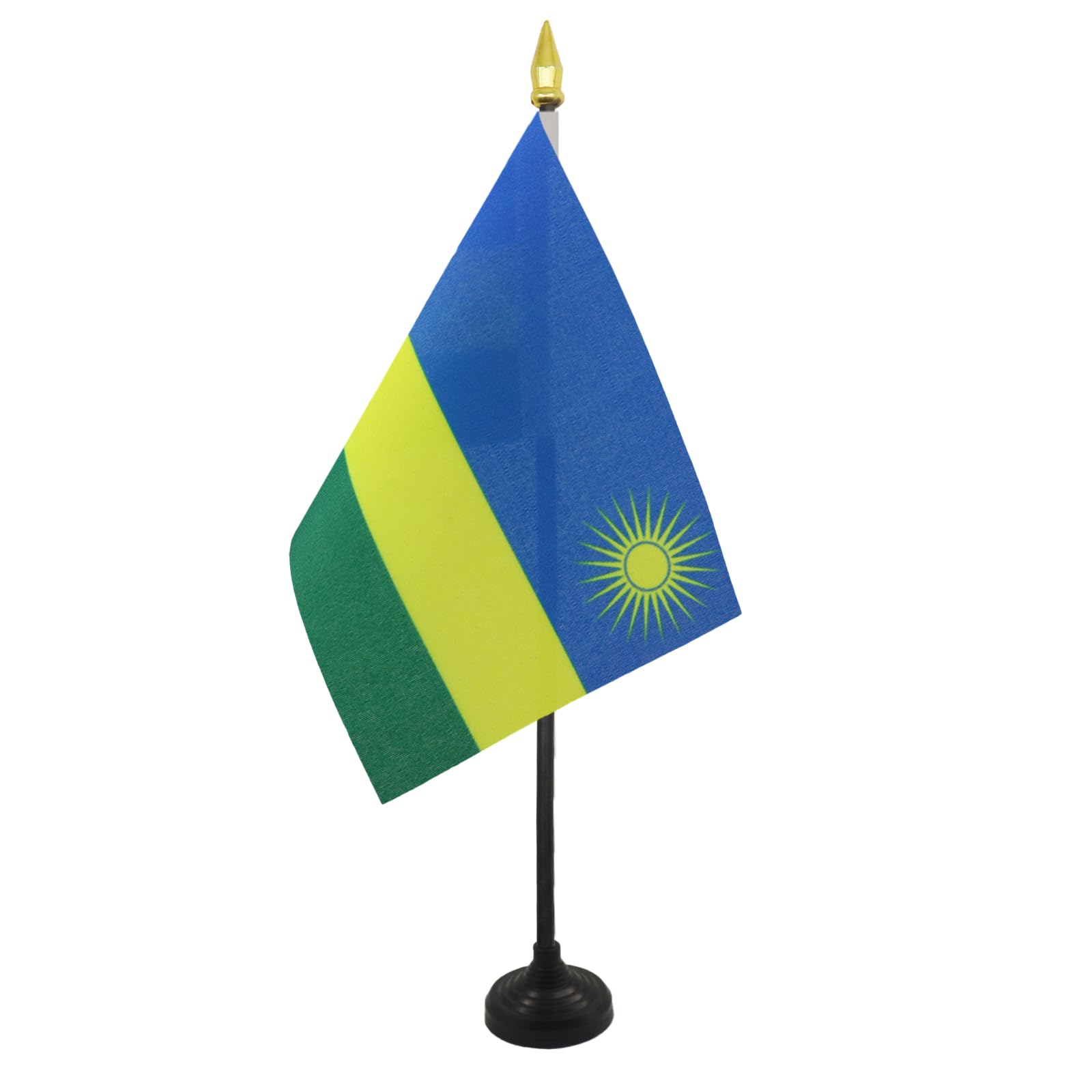 AZ FLAG - Rwanda Table Flag 4'' x 6'' - Rwandan Mini Desk Flag 100% Polyester 15 x 10 cm - Office Mini Banner with 10'' Pole - Golden Spear
