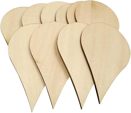 Amosfun 10pcs Etiquettes En Bois Forme De Goutte D Eau Tranches De