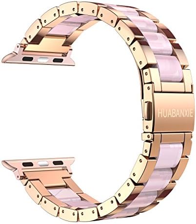 for Apple Watch Bands, Huabanxie Fashion Metal Wristbands Replacement iWatch Stainless Steel Strap for Apple Watch Series 1, Series 2, Sport, Edition---38mm Rose Gold + Pink ¡­