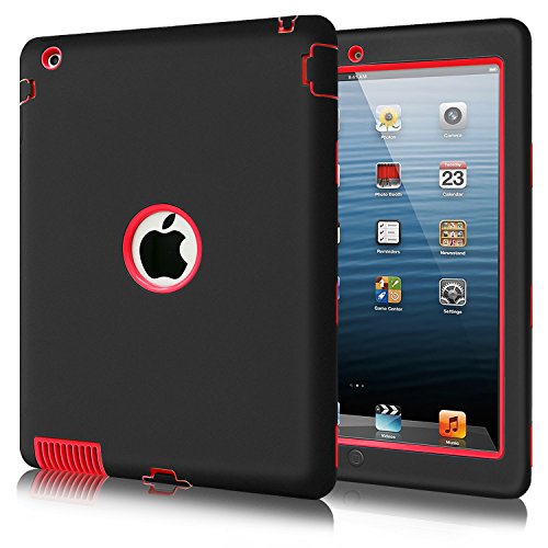 iPad 2 Case for Kids, iPad 3 Case,Fingic iPad Case Red 3 Layer Armor High-Impact Rugged Shockproof Protective Case for iPad 2nd / 3rd / 4th Generation, Black/Red
