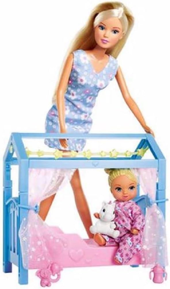 Simba Steffi Love Sweet Dreams 105733521 Doll with Cute Baby and Cot with Glow in The Dark Function, 12 Pieces, 29 cm, for Children from 3 Years