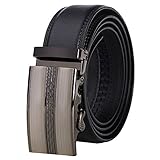 Vbiger Men's Leather Belt Sliding Buckle 35mm Ratchet Belt Black (42