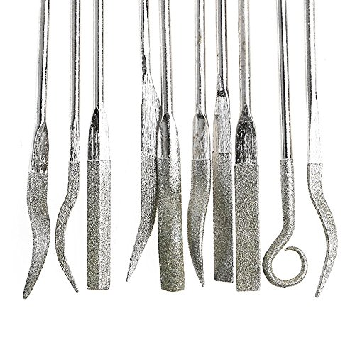 Drilax 10 Pcs Diamond Coated Rifler File Set Watch Jewelry Files Tools Assorted Mini Riffler Needle Metal Jewelers Glass Carving Craft Handy Files Alloy Lapidary Bent Ceramic Riffle Tools