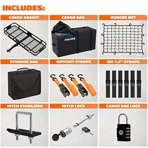 Mockins 60x24x6 XL Folding Cargo Carrier Hitch Mount 500lb Capacity