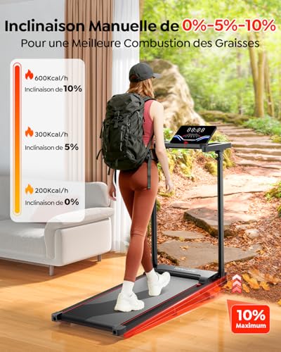 6 in 1 Treadmill, 10% Tilt, Speed 12KM/H,Telescopic Riser 2.5HP,Remote Control Mute,Walking Pad,Treadmill,Compact and Portable,Family Friendly