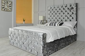 LUXURY CHESTERFIELD STYLE BED IN CRUSHED VELVET IN DIAMANTE WITH 