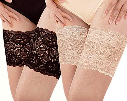 1 or 2 Packs Lace Thigh Band Anti Chafing Anti Slip Plus Size Elastic Chub Rub Thigh Band Black and Nude