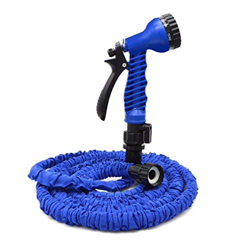 VC-Time Garden Hose - 25 Feet Water Hose , Expandable Garden Hose , with 7-Pattern Free Spray Nozzle ,Collapsible Hose for Easy Home Storage (25 Feet, Blue)