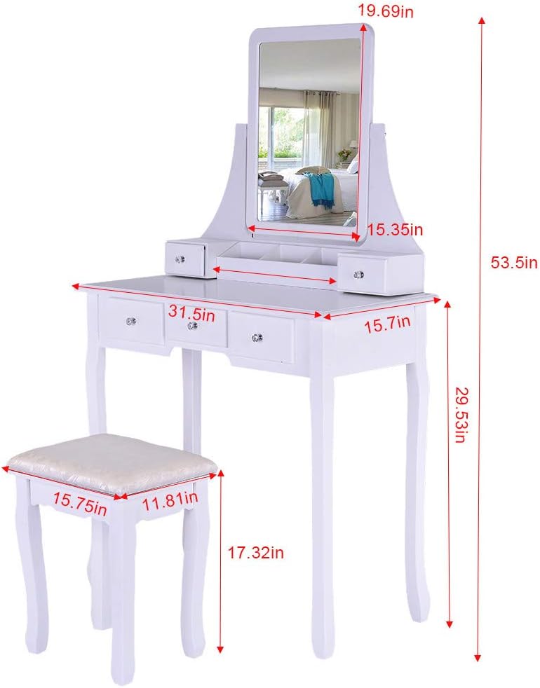 Luweki Vanity Makeup Table Set Makeup Vanity Mirror Dressing Table