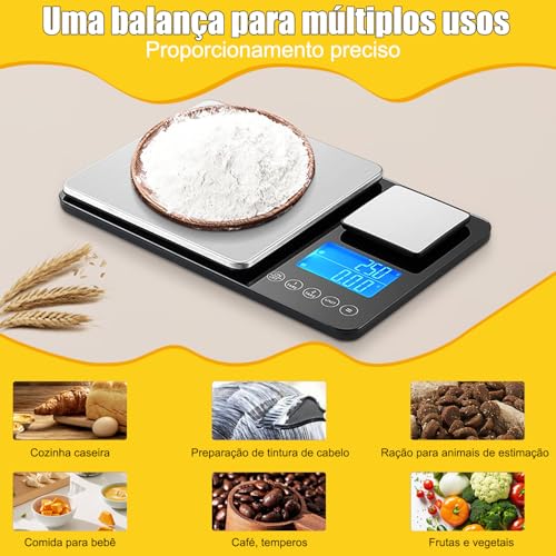 Balança de Cozinha, Balanca Digital de Cozinha Precisao com Leituras Claras, Balanca Comida com Bandeja Dupla, Balança de Cozinha Digital de Indução de Alta Sensibilidade