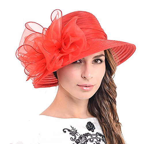 Ascot Kentucky Derby Bowler Church Cloche Hat Bowknot Organza Bridal Dress Cap S051 (Red)