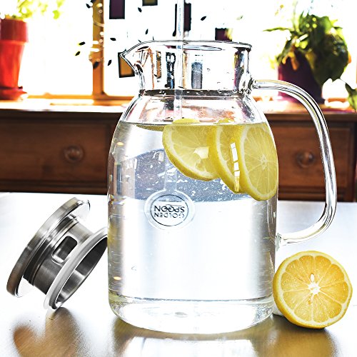 Glass Pitcher With Lid By Golden Spoon: Durable Glass Carafe With Airtight Cap - Microwave And Freezer Safe Borosilicate Glass For Hot And Cold Liquids - Comes With 2 Stirrers And A Strainer (60 oz) - Thumbnail 3