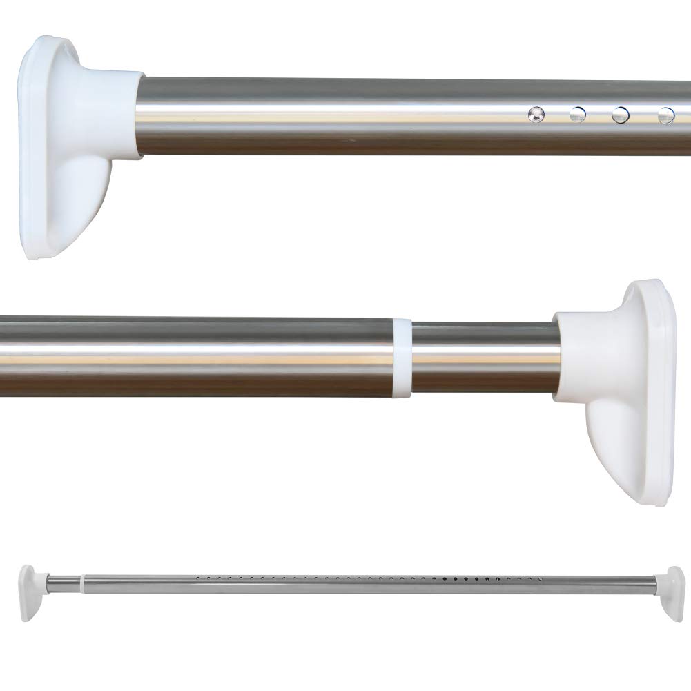 Extendable Shower Curtain Rod No Drilling Telescopic Curtain Poles Wardrobe Clothes Rail Stainless Steel 260-310CM Silver Adjustable Spring Tension Rod For Bathroom Window Kitchen Closet