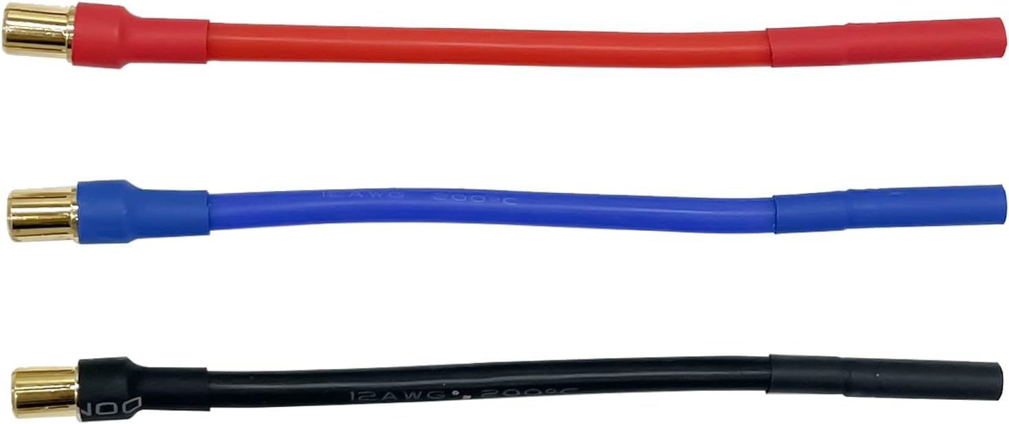Nuofany 3pcs/Set 6.5MM Bullet Male to 4.0mm Female 12AWG 10CM ESC Extension Cable for RC Car Boat Brushless Motor ESC