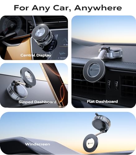 VICSEED for Magsafe Car Mount Vacuum Magnetic Phone Holder for Cars [55+KG Ultra-Strong Suction] Car Phone holder Accessories [360° Rotate & Fold] for iPhone17 Pro Max Air 16 15 14 13 12 & Samsung | [20xN55 Magnet] for MagSafe Car Mount [360° Rotation] Car Phone Holder for Dashboard Windscreen, iPhone 17-12 Samsung Pixel