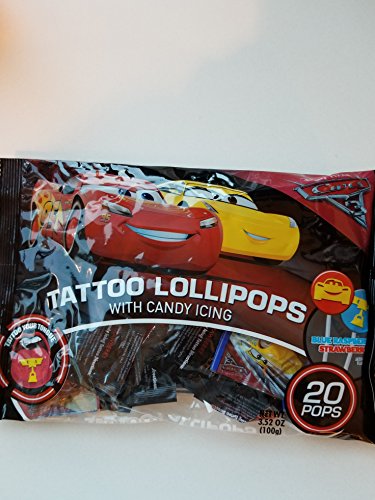 Disney Cars 3 Tattoo Lollipops With Candy Icing 20 Pops 3.52oz Bag