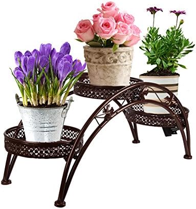 Wrought Iron Plant Stand for Three Plants Indoor or Outdoor Garden Patio Decor Arch Design by ZHCH (Bronze)