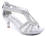 Glamour-36 Kids Classy Sparkling Sweet Heart Rhinestone Heel Dress Sandals