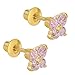 Gold Plated Pink CZ Butterfly Screw Back Earrings for Toddlers and Kids 5mm - Safety Screw Back Locking for Babies and Little Girls - Delicate Pink CZ Butterfly Studs for Children