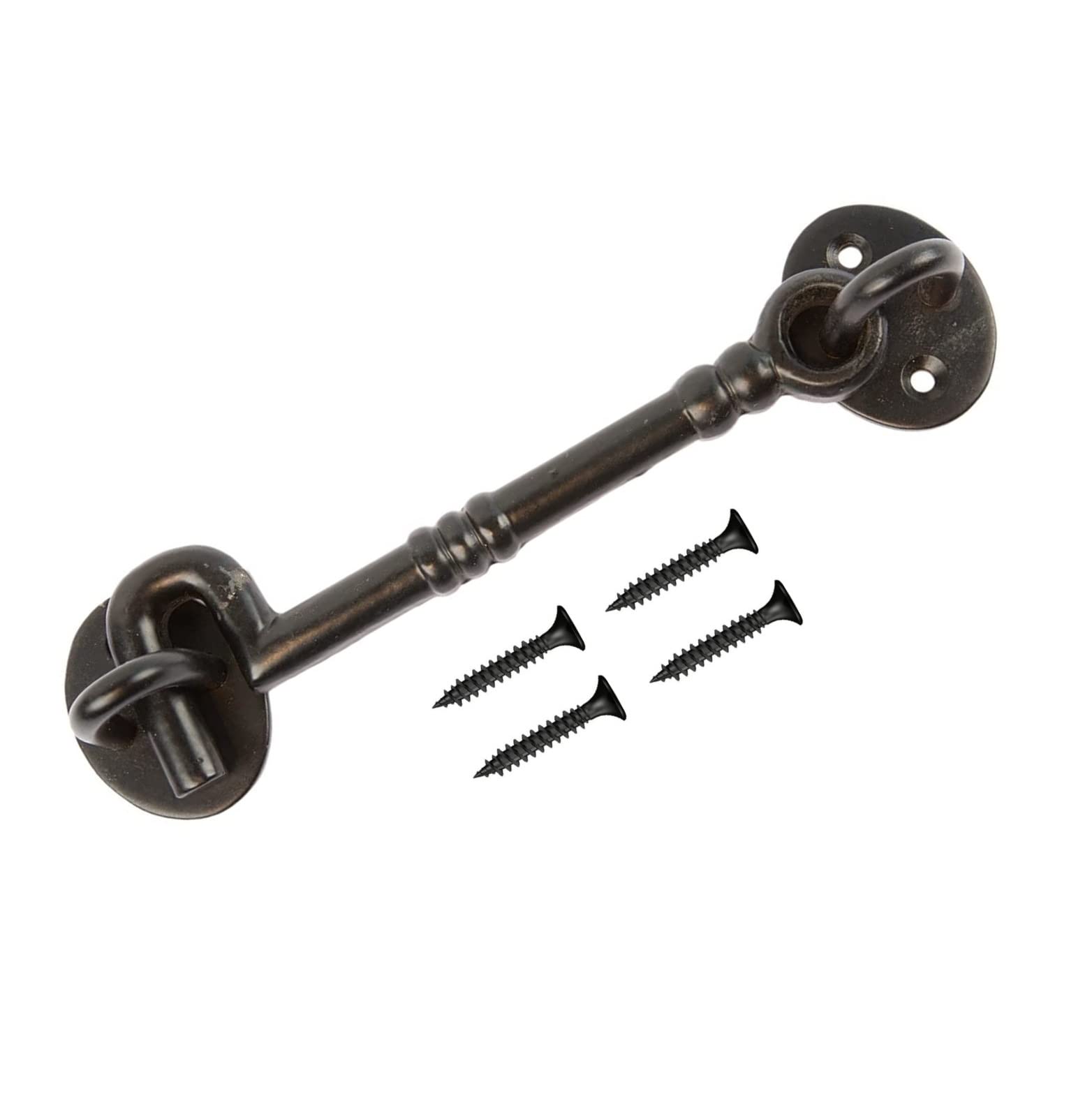 TERF® 150mm Heavy Duty Antique Black Cabin Door Hook and Eye Lock 150mm (6 inch) Cabinet Latch Catch including Fixing Screw For Door Gate Window Closet Shed Latch - Pack of 1