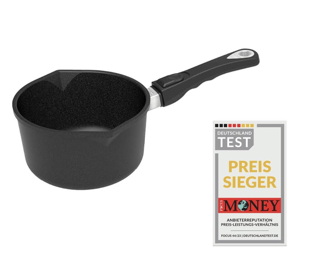 AMT Gastroguss Lotan® AMZN-918-Z20B Milk Pan, Diameter 18 cm, Height 10 cm, Sauce Pot with Removable Handle, Not Suitable for Induction Cookers, Non-Stick Finish, Cast Aluminium