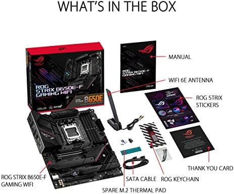 Asus rog strix b650e-f gaming wifi, placa-mãe amd ryzen am5 atx (12 + 2 fases vrm, ddr5, 3 slots m.2, pcie 5.0, wifi 6e, 2.5g lan, usb 3.2 gen 2x2 tipo c, aura rgb sync)