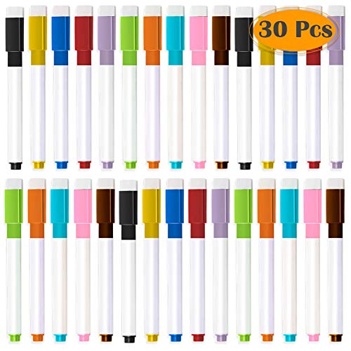 Selizo 30 Pcs Dry Erase Markers Magnetic Whiteboard Markers with Erasers Cap and Pencil Pouch for Office