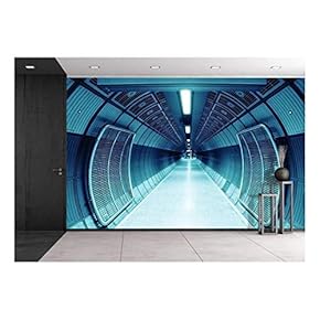 Cylindric Tunnel for Pedestrians, Blue Toned. - Removable Wall Mural | Self-Adhesive Large Wallpaper - 66x96 inches