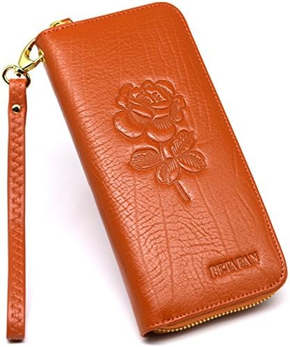 Women's RFID Blocking Large Capacity Genuine Leather Zipper Wallet Card Holder Ladies Embossing Purse