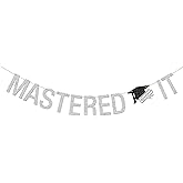 Mastered it Banner, Congrats Grad Bunting Decor Finally Done Congrats Master Graduation Party Decoration Supplies Silver Glitter