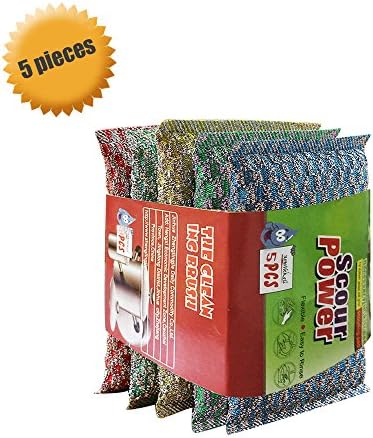 Scrub Sponges,Sponge Cleaning Pad Braided with Steel Wire Effective Decontamination 5 Pack by Ashipher