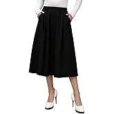 FARORO Midi Skirts for Women High Waist Floral Print Pleated A-Line Skirt with Pockets Work Casual