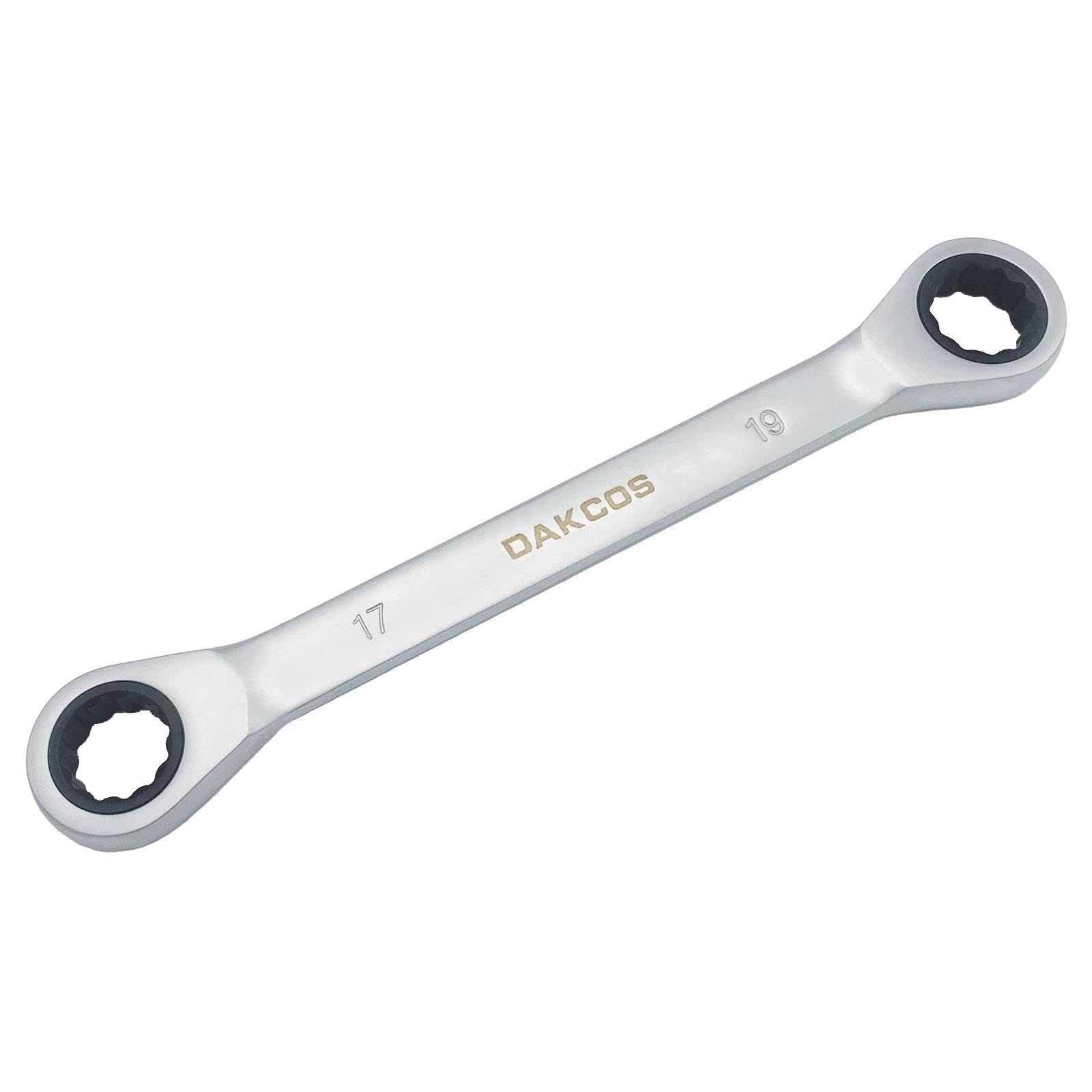 DAKCOS 17x19mm Combination Ratchet Spanner 2-in-1 Double End Ring Ratchet Spanner Wrench CR-V with Matt Chrome Finish