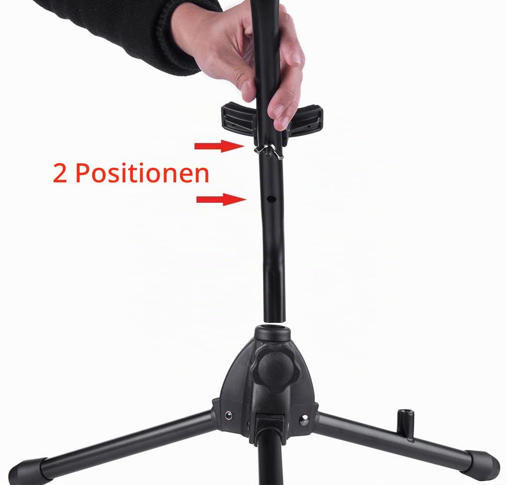 Rayzm Alt-/Tenorsaxophonständer mit Abnehmbarem Flöten-/Klarinettenhalter, Verstellbarem und Tragbaren Ständer für Altsaxophon, Tenorsaxophon, Klarinette & Flöte 4