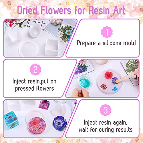 Bloomst Dried Flowers, 4 Pack 100Pcs Pressed Natural Dried Flowers Herbs Set for Resin Jewelry Making Soap Candle Making