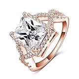 LuckyWeng Fashion Criss Cross Knot Ring Emerald Cut Micro Pave Small CZ Diamond 14K Rose Gold Size 6 7 8 9