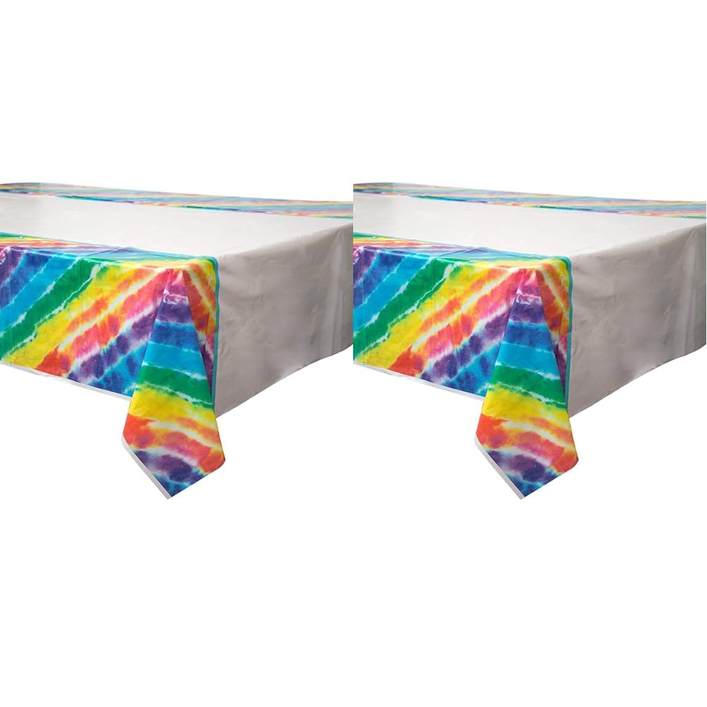 Unique Party 99103 - Rainbow Tie Dye Plastic Tablecloth, 7ft x 4.5ft (Pack of 2)