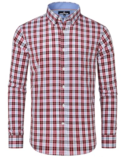 Alimens & Gentle Men's Plaid Button Down Shirts Cotton Long Sleeve Dress Shirts Regular Fit Gingham Shirts