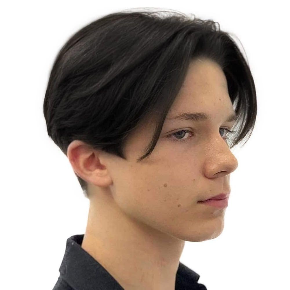 Salaibs Black Short Wigs for Men Straight Middle Part Synthetic Heat Resistant Fiber Hair Wig for Daily Party Use