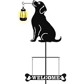 Hanayard Solar Garden Stakes Golden Retriever Silhouette Dog Welcome Sign with Lantern Outdoor Decorative Stakes for Outside,Pathway,Yard, Lawn