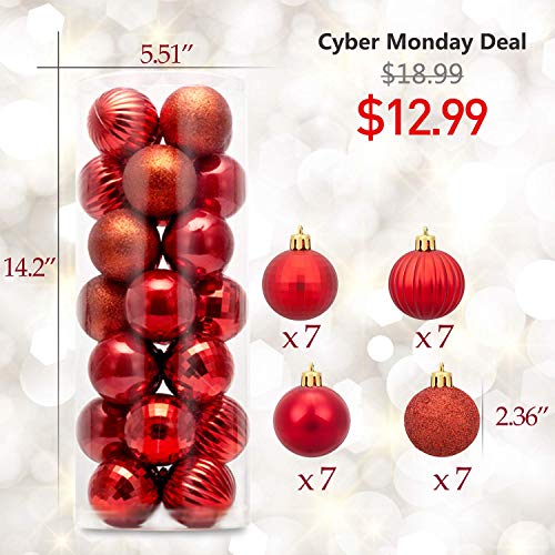 AMS 60mm/2.36'' Christmas Ball Plating Ornaments Tree Collection for Holiday Parties Decoration (28ct, Red)