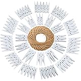 jijAcraft 100Pcs White Clothespins with String