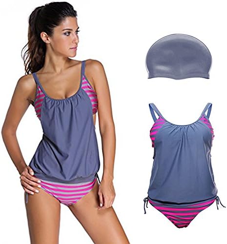 youvimi Women's Two-piece Swimsuit Wicking Comfort Stripes Tankini Swimwear