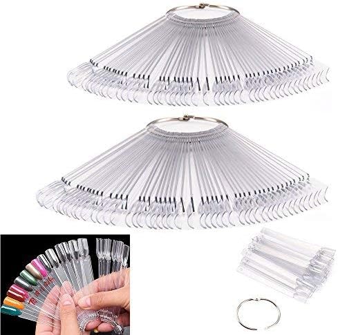 Ardisle 2 Packs of 50 X Nail Art Tips Colour Sticks Display Fan Practice Starter Clear Polish Wheel Hand, 1 count (Pack of 2)