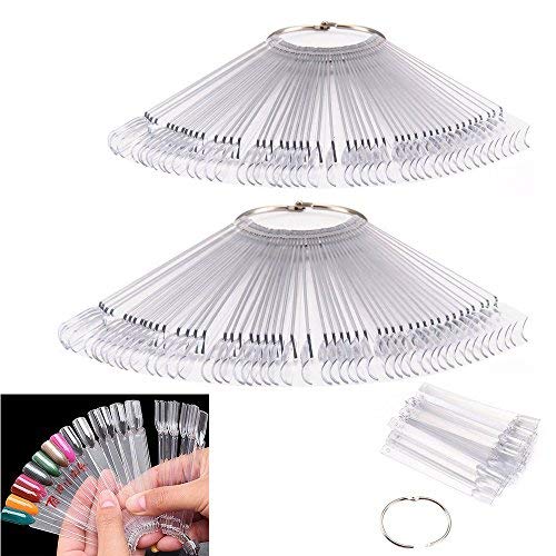 Ardisle 2 Packs of 50 X Nail Art Tips Colour Sticks Display Fan Practice Starter Clear Polish Wheel Hand