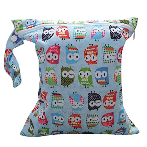 Baby Infant Waterproof Zipper Reusable Cloth Diaper Bag (Owl Pattern