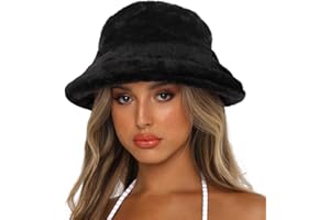 Sydbecs Winter Bucket Hat Fluffy Faux Fur Fisherman Cap for Women Men Solid Color Style
